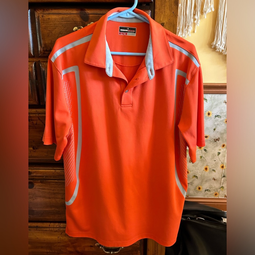 men’s grand slam golf shirt size large orange/silver